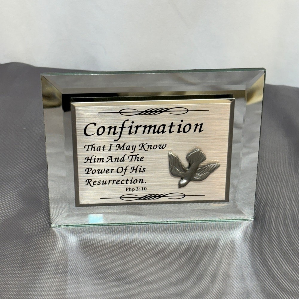 1st Communion Confirmation Gift Keepsake Mirrored Tabletop Plaque Php 3:10 5x4"