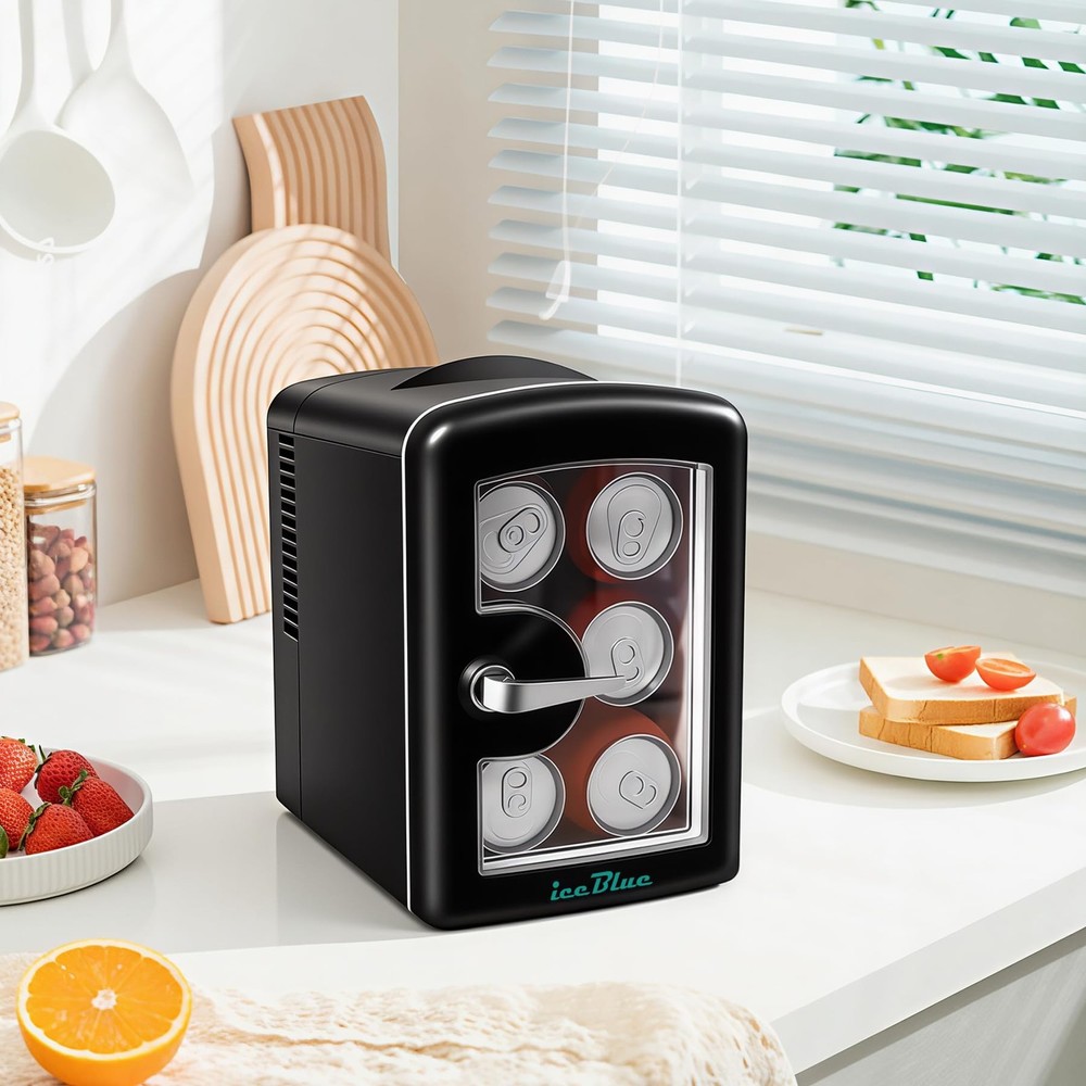 Mini Fridge, Tiny Fridge with Viewing Window, 4 Liter /6 Cans Compact Small R...