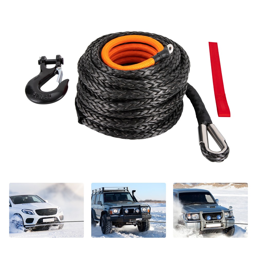 9/16"x76' Synthetic Winch Rope with Hook, Winch Cable with Protective Sleeve