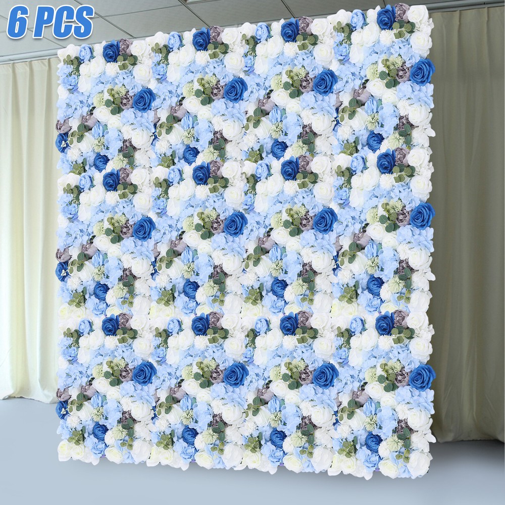6x Artificial Flower Wall Panel Silk Rose Hydrangea Backdrop Wedding Party Decor