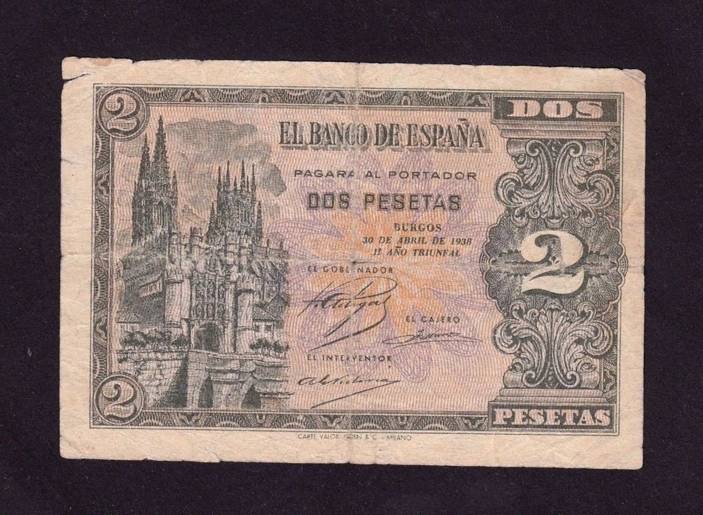 Spain 2 Pesetas 1938 P-109a G