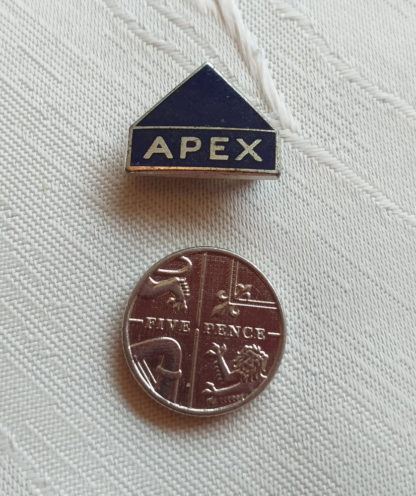 Two APEX trade union enamel badges (different designs)