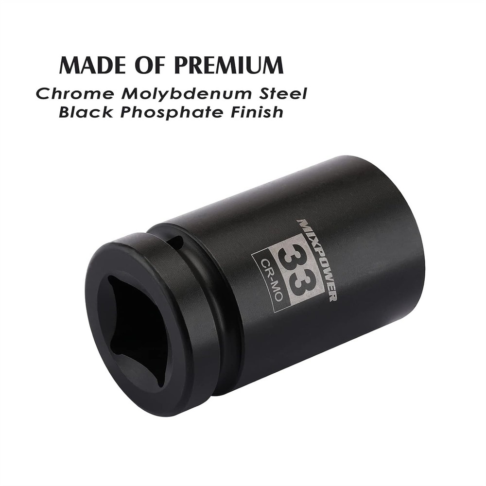 MIXPOWER 2 Pieces 1 Inch Drive Deep Impact Socket, CR-MO, 33mm (2 Pieces)