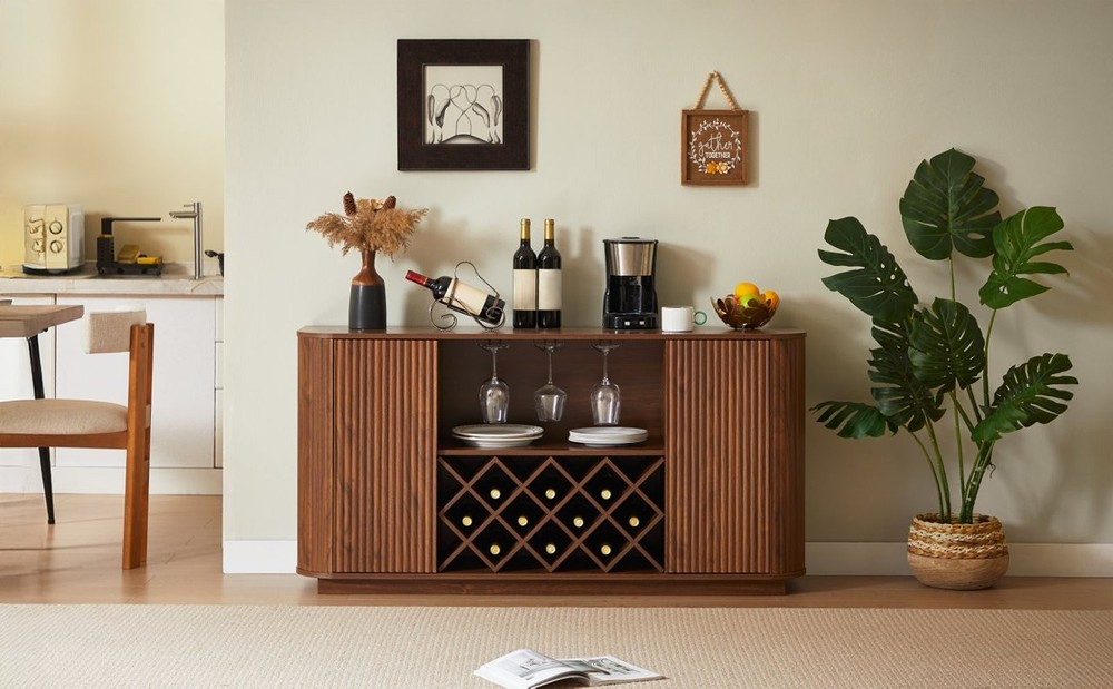 58" Sideboard Buffet Storage Cabinet Console Table, Wine Rack Adjustable Shelves