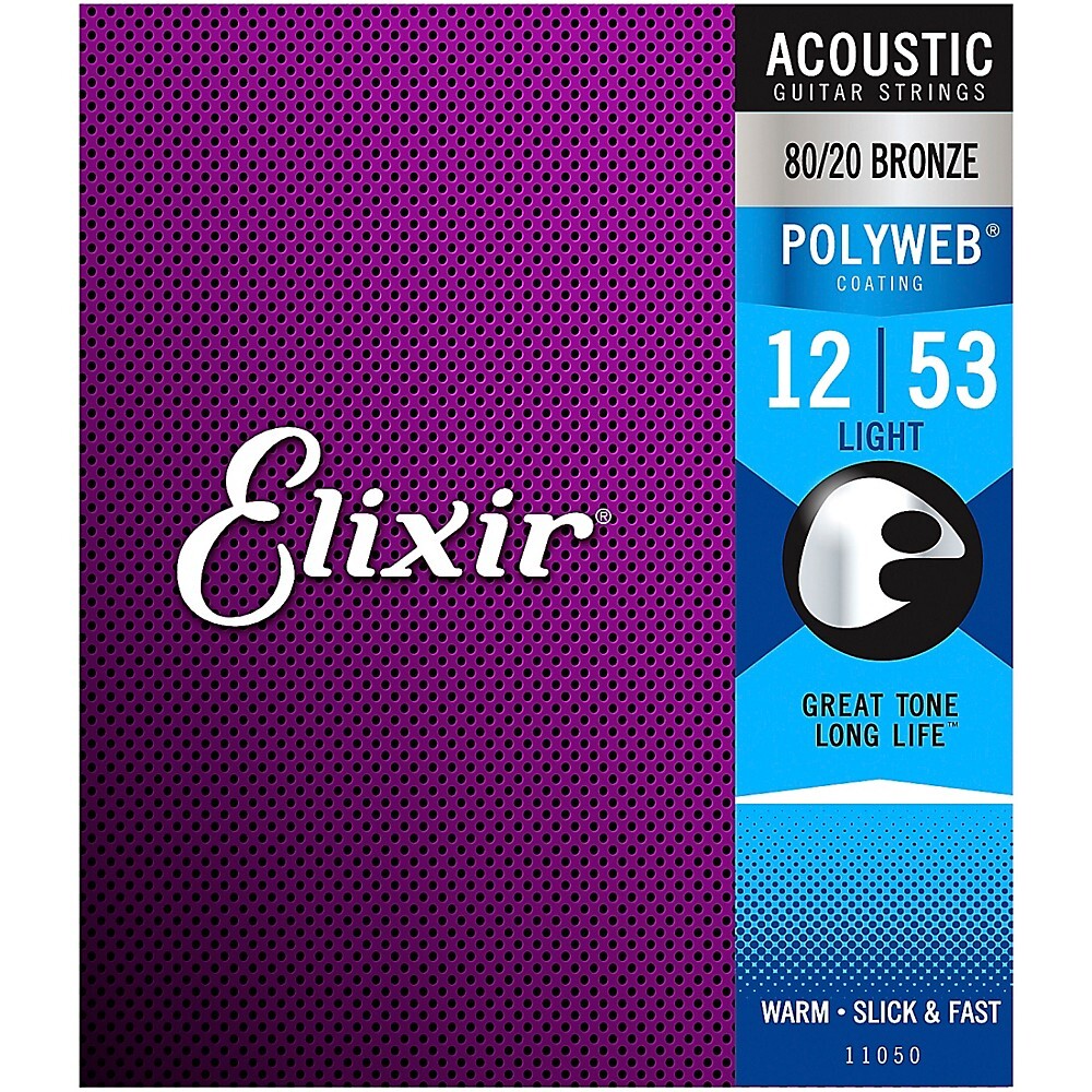 Elixir 80/20 Bronze Acoustic Guitar Strings POLYWEB, Light (.012-.053) 2-Pack