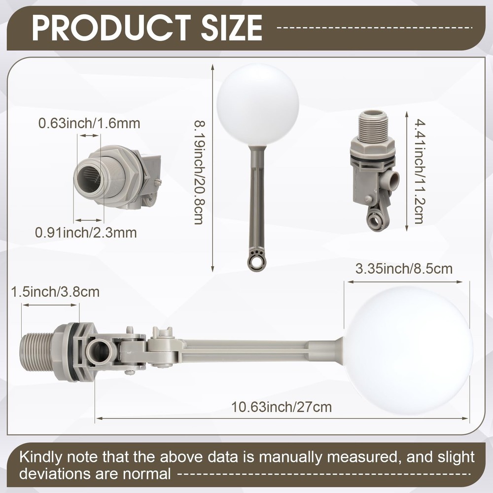 2 Pack Water Float Valve with Adjustable Arm, Water Float Ball 3/4 inches Gre...