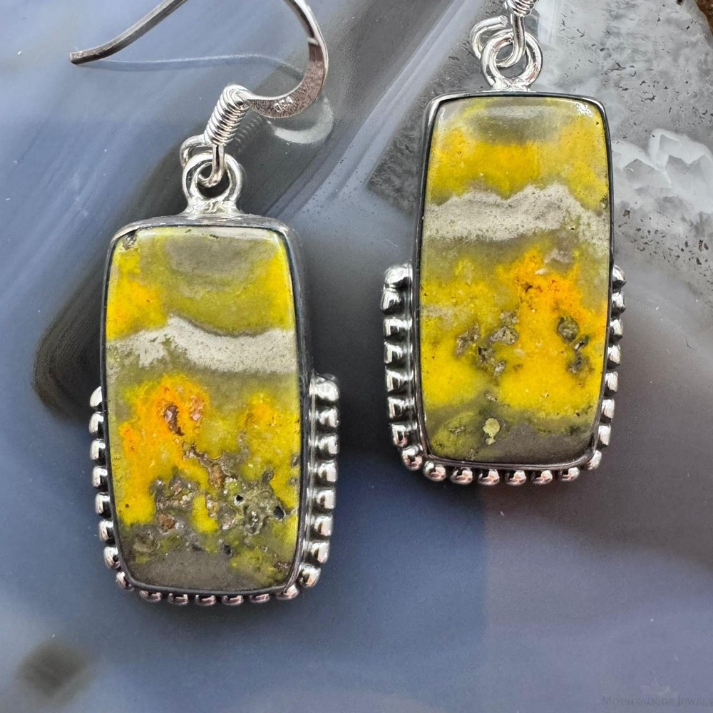 Sterling Southwestern Style Rectangle Eclipse Jasper Decorated Dangle Earrings