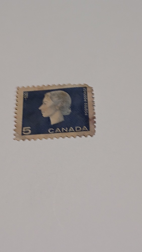 Canada Postage Queen Elizabeth II Blue 5 Cent Stamp