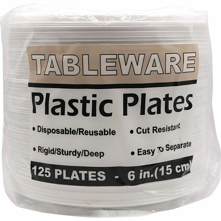 Tablemate 6644WH Plastic Plate 6" Diameter White 125/pack