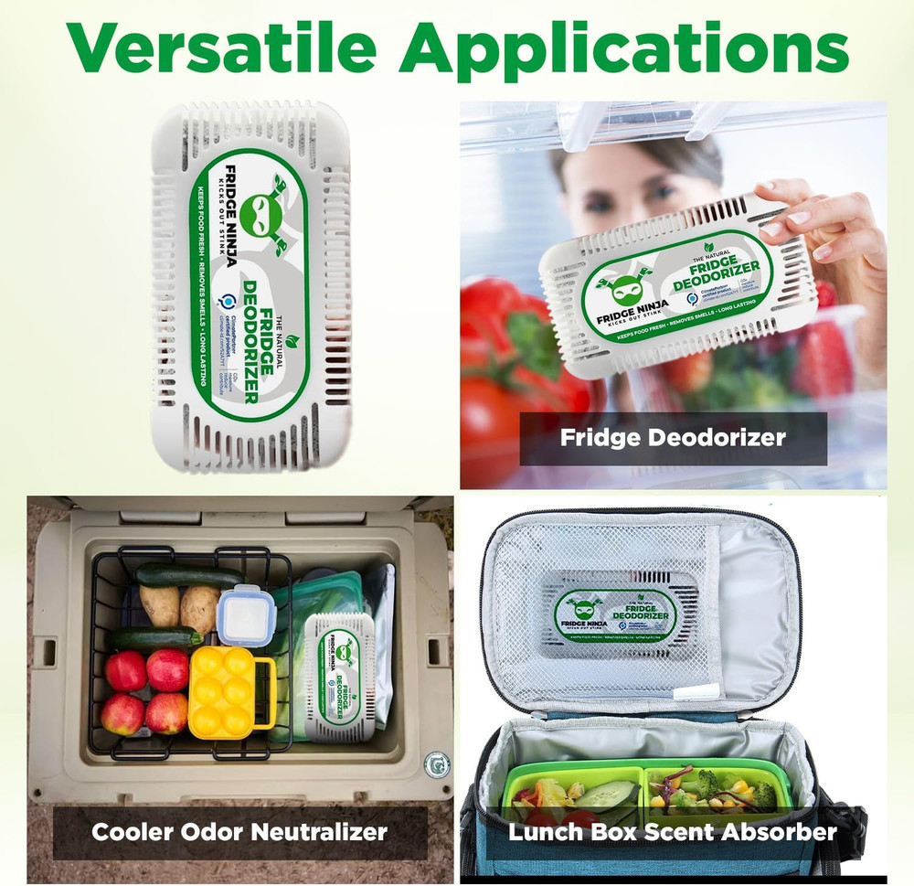 Fridge Ninja Fridge Deodorizer (2 Pack) - More Effective than Baking Soda - Natu