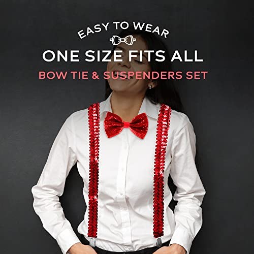 - Bowtie & Suspender Set - Sequin Red