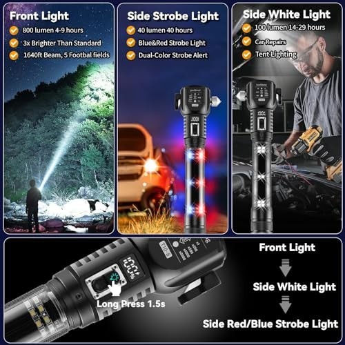18-in-1 Car Emergency Tool - Solar/USB Flashlight, Safety Hammer, Lighter, Power