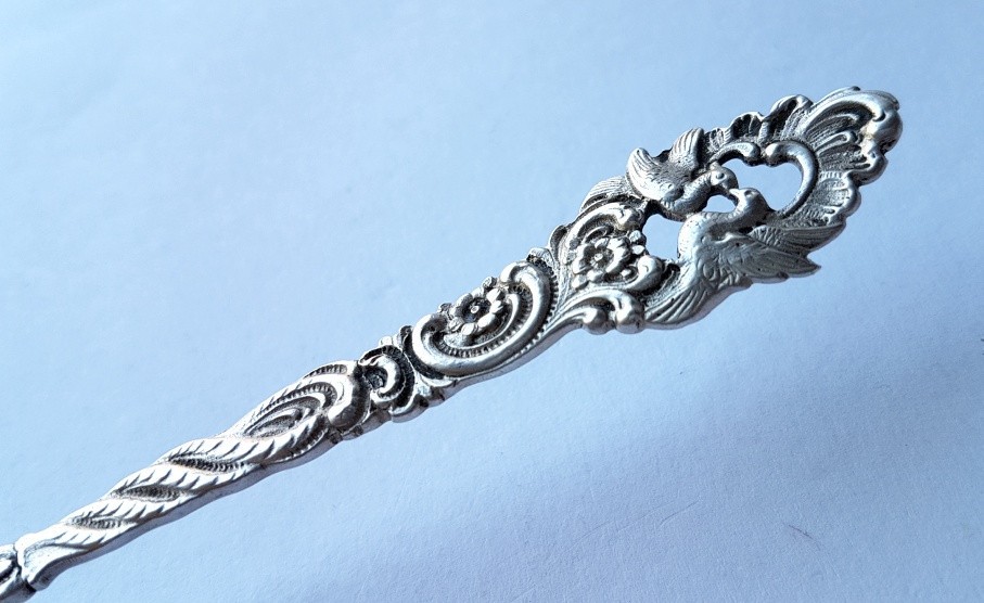 Rare Serving Fork, Doves, 800 Silver K863