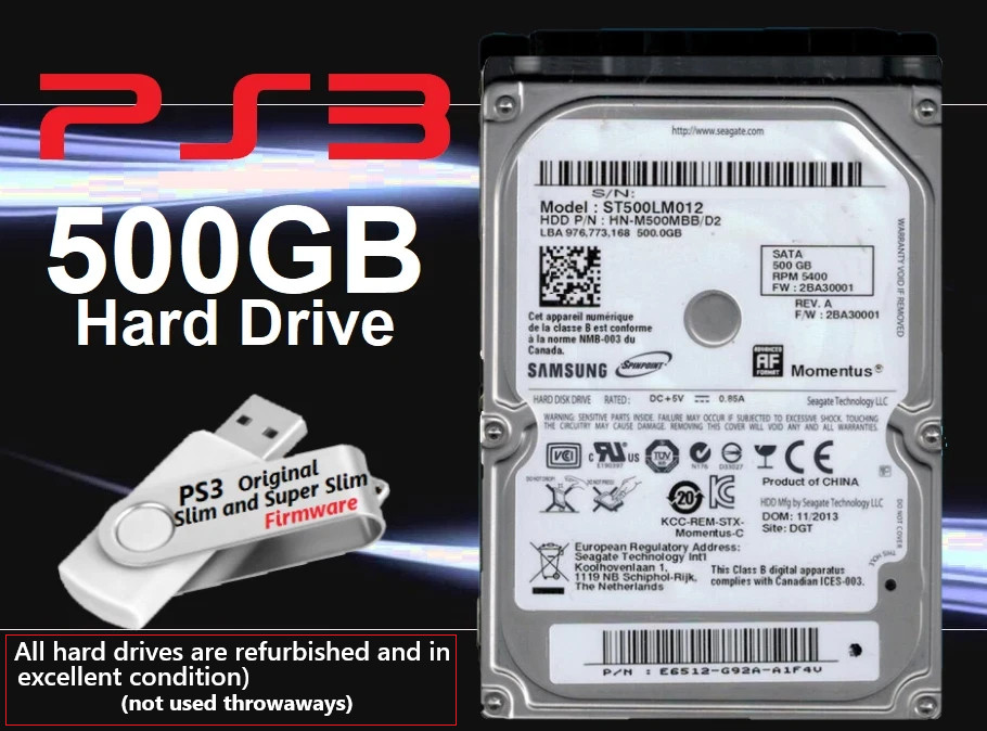 500GB PS3 Internal Hard DriveComplete USB Firmware/OS Installation (all models)