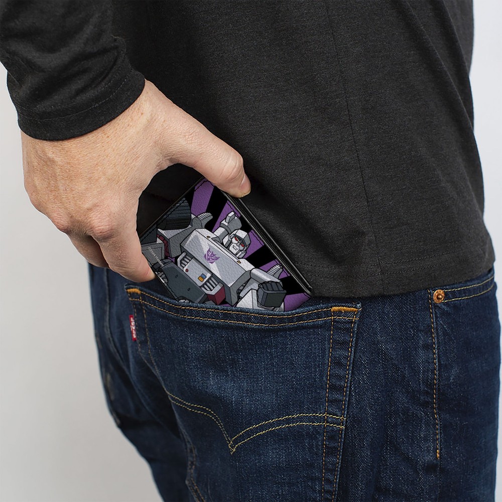 Bi-Fold Wallet Transformers Megatron Blaster and Standing Poses Rays Black/Purpl
