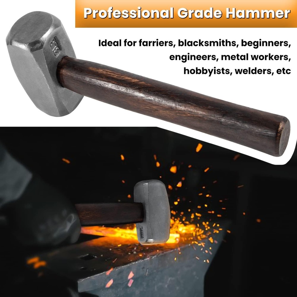 3lb Blacksmith Handmade Forge Hammer Fit for Farriers, Blacksmiths, Beginners