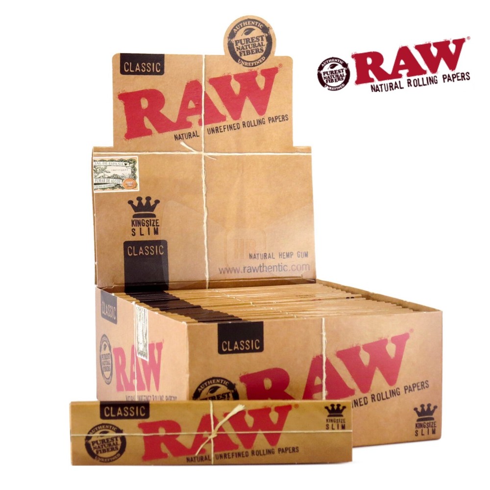 AUTHENTC Raw Classic King Size Slim Rolling Paper Full Box 50 pack, 32 Per Pack