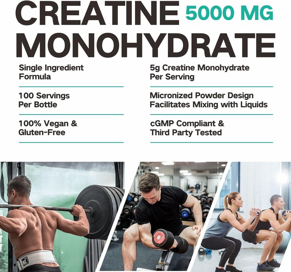 Pure Creatine Monohydrate 500 Gram Powder Micronized 100 Servings 5g Per Serving