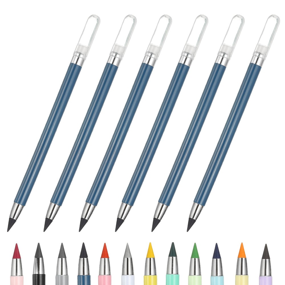 6 Pcs Mechanical Sharpened Forever Pencils Set, Dark Blue