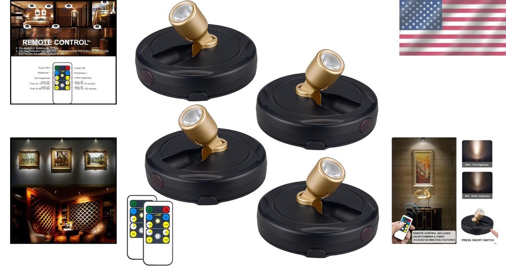 Elegant Wireless LED Spotlight Set - Remote-Controlled Battery Indoor Uplighting