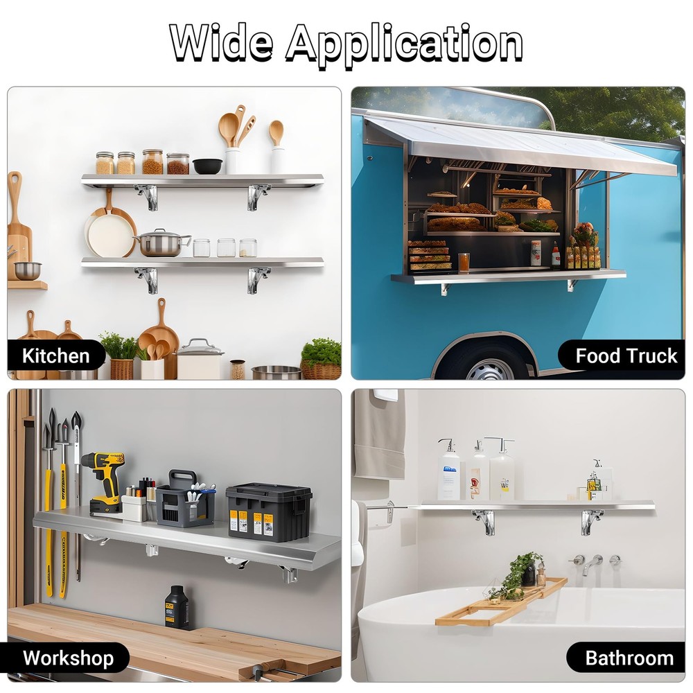 Folding Concession Shelf 48" x 12", Stainless Steel Drop Down Folding Serving...