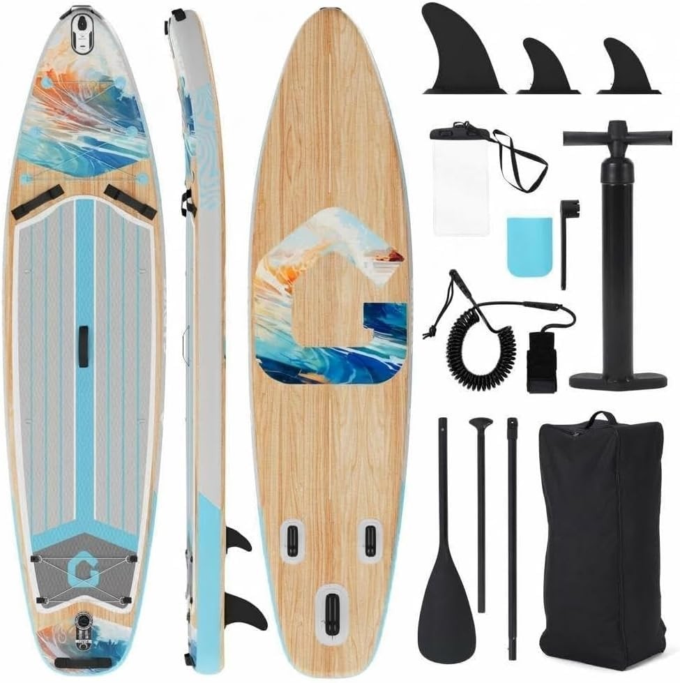 Inflatable SUP Board for Beginners, Non-Slip Deck, Large Paddle, Camera Mount