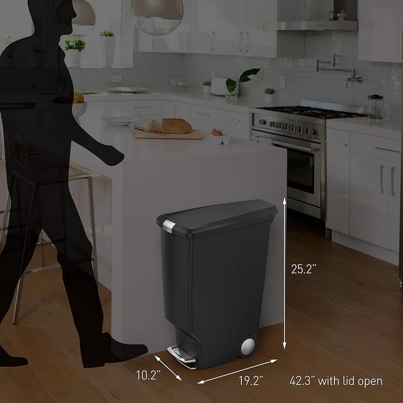 Silent Close Trash Can W/ Lockable Lid Wheeled Step-On Space Saving Design 40L