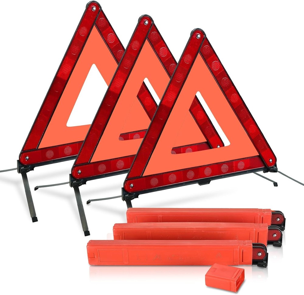3 Pack Emergency Warning Triangles Reflective Roadside Safety Triangle Kit with