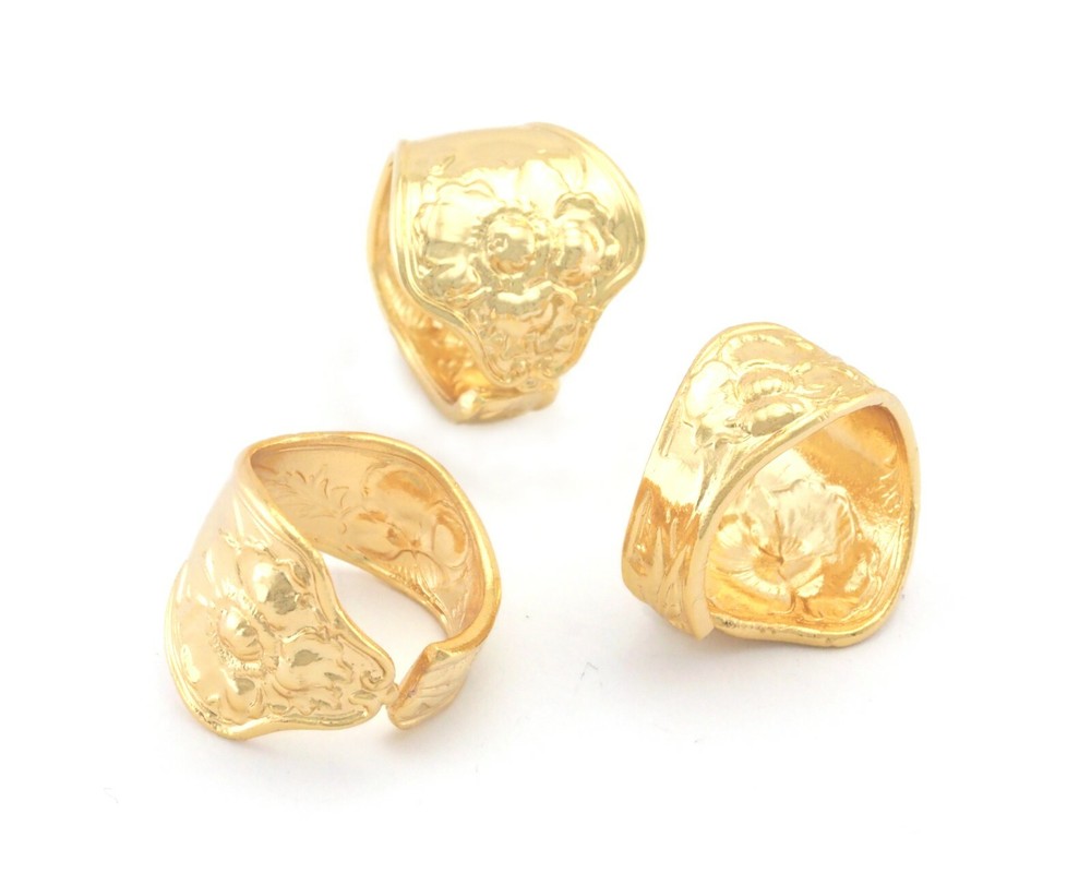 Spoon Ring Flower Patterned  Adjustable Ring Gold plated brass 18.5mm 8.5US 2754