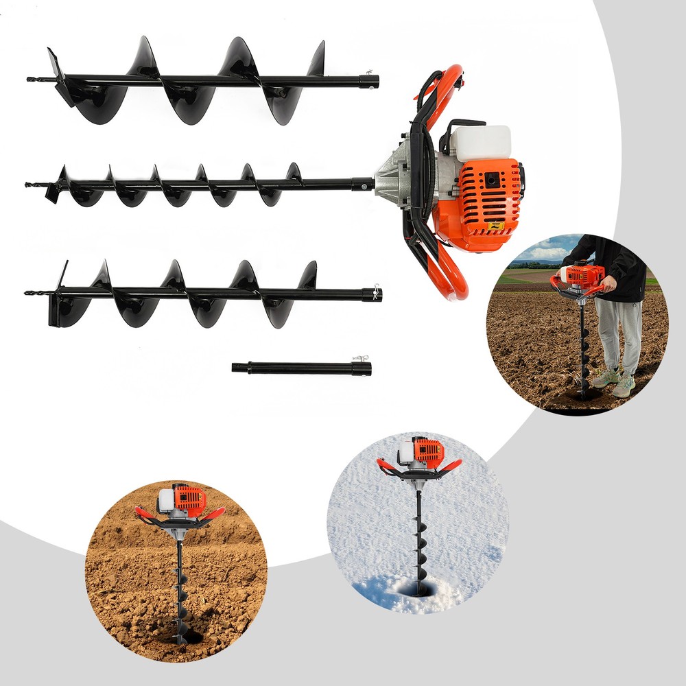 Earth Auger Digging Machine 2-Stroke 52CC Gas Powered Post Hole Digger w/ 3 Bits