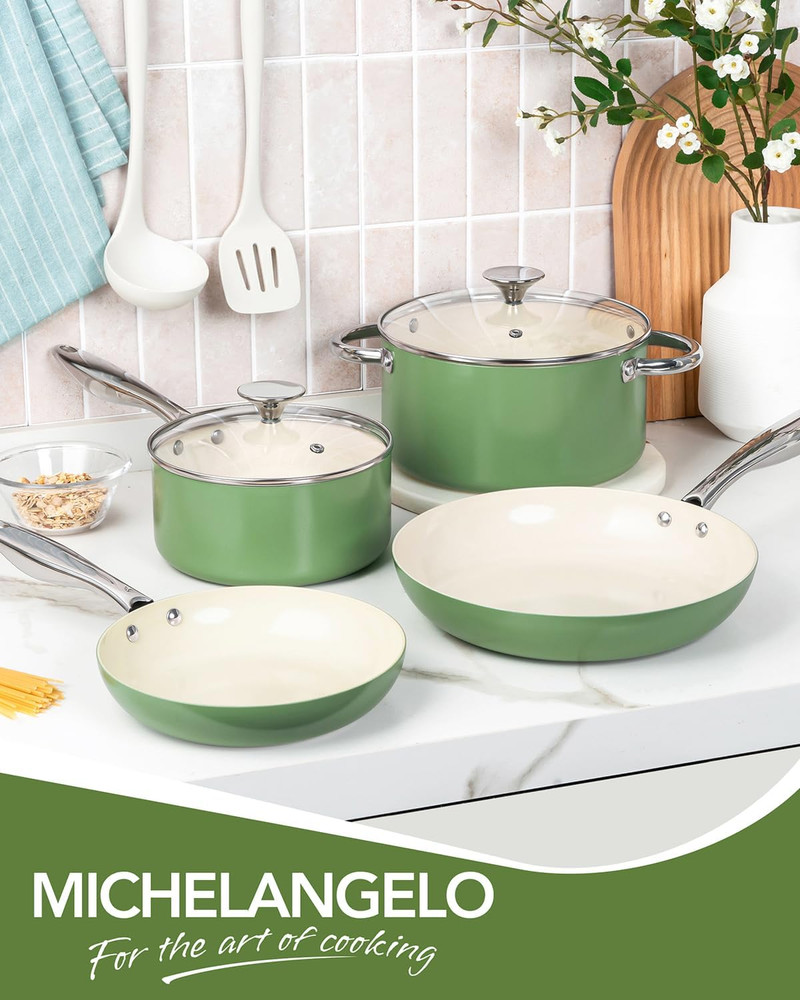 Non-Stick Titanium Cookware Set - 8-Pcs Ceramic Cookware Green