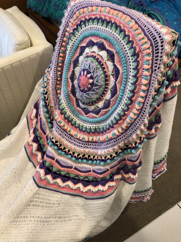 Pattern Crochet (UK or US terms) Spring Mandala Square Blanket/Rug/Throw