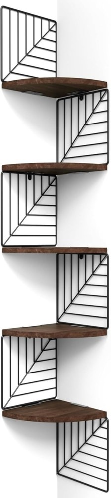 Durable 5-Tier Wall-Mounted Corner Shelf - Rustic Dark Walnut for Modern Spaces