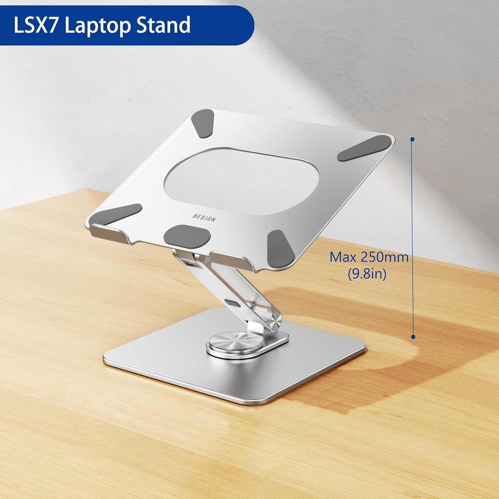 BESIGN LSX7 Laptop Stand with 360 Rotating Base, Ergonomic Adjustable Silver