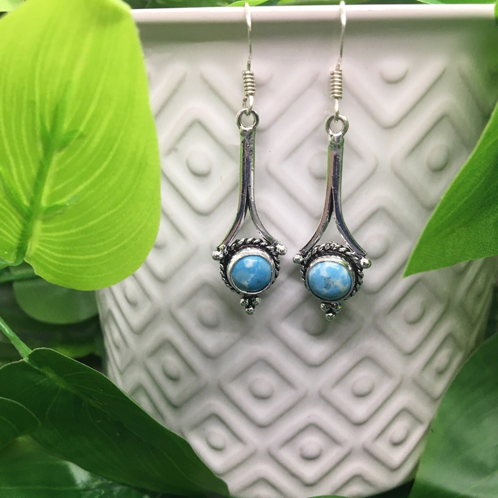 2” Silver-tone Earring Set Boho Retro Gemstone Dangle Hook New Free Ship 4876