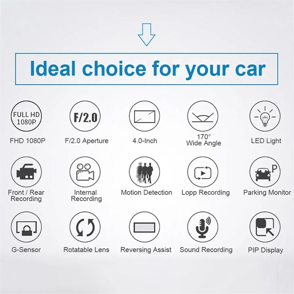 1080P 3 Lens Car Dash Cam Recorder G Sensor DVR Front/Rear/Inside Camera Video