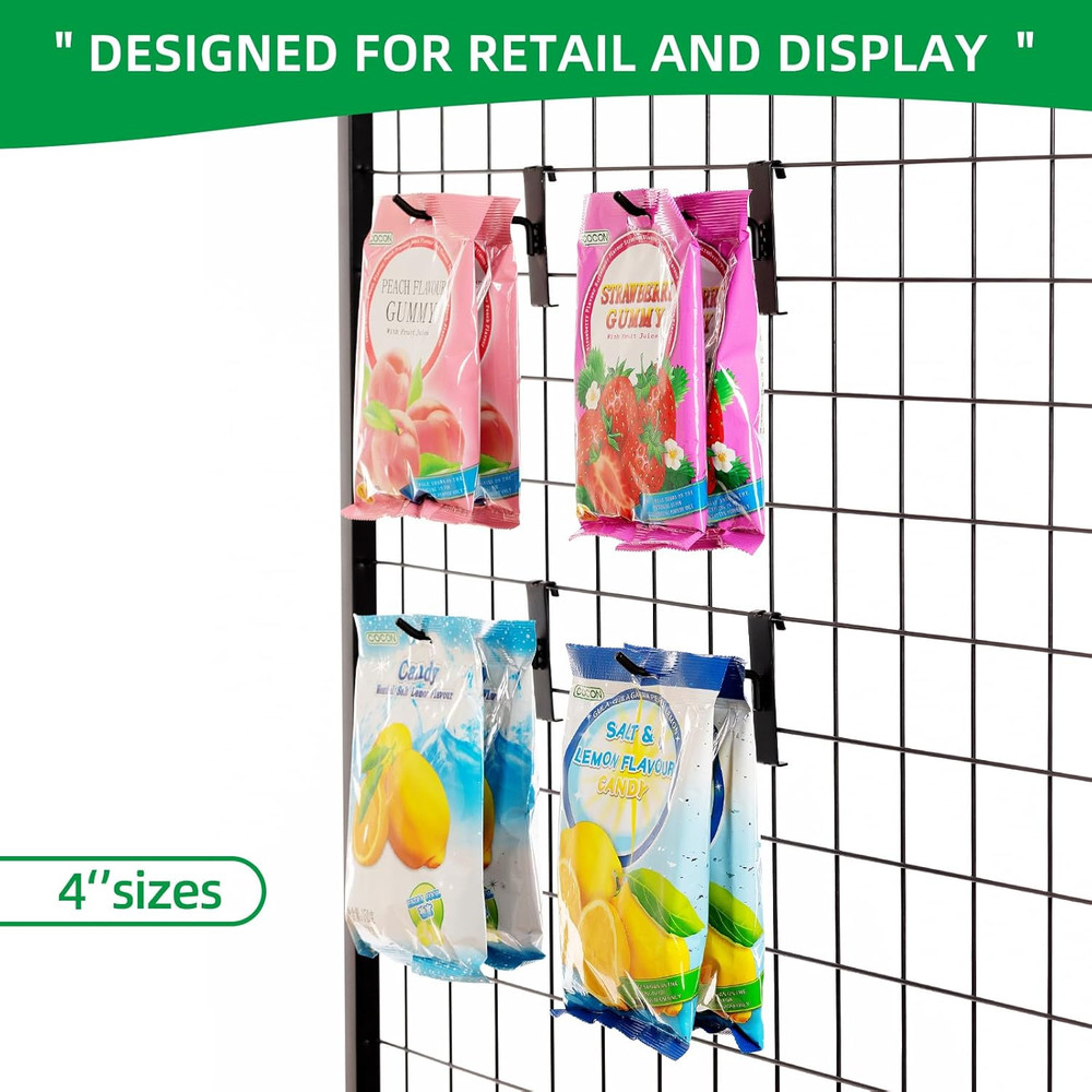 4 Inch Gridwall Hooks, Grid Panel Hanging Hooks for Retail, Home, and Workspace