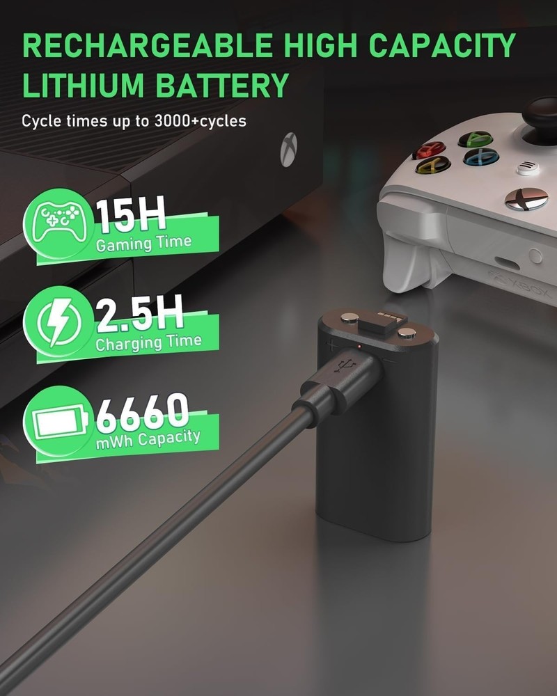 Certified Rechargeable Battery Pack for Xbox Controllers - LED Charge Indicator