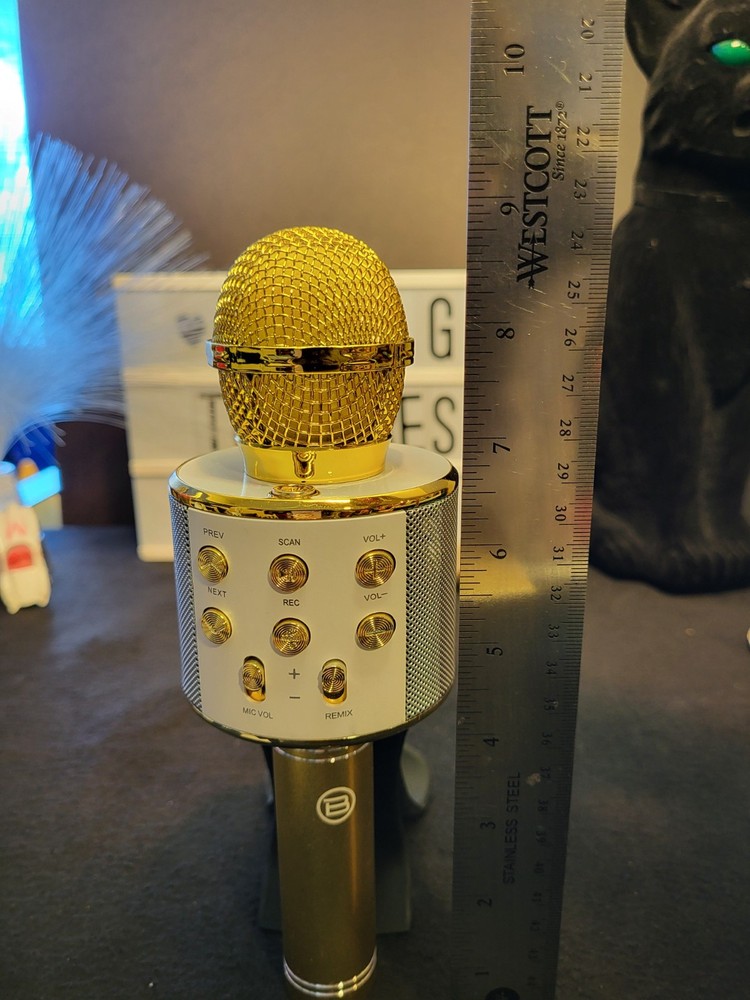 Biconic Wireless Bluetooth Karaoke Microphone Speaker Gold Rechargeable