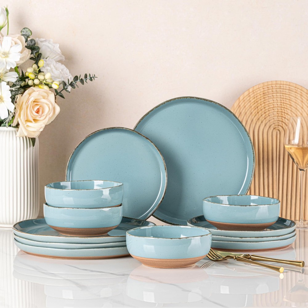AmorArc Ceramic Dinnerware Sets for 4, 12 Pieces For 4(12Pcs), Stone Blue
