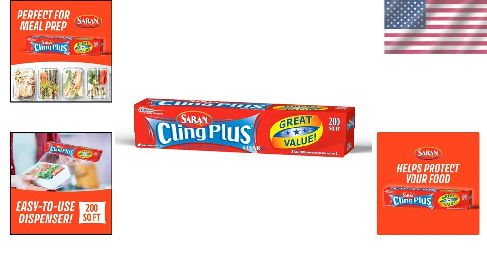 Saran Cling Plus 200 Sq Ft Plastic Wrap - BPA Free Food Storage Solution