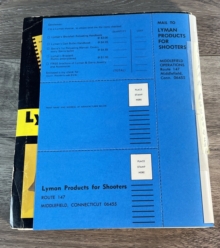 Lyman Reloading Handbook 45th Ed 1970 Rifle Pistol Muzzle Loading & Tech Specs