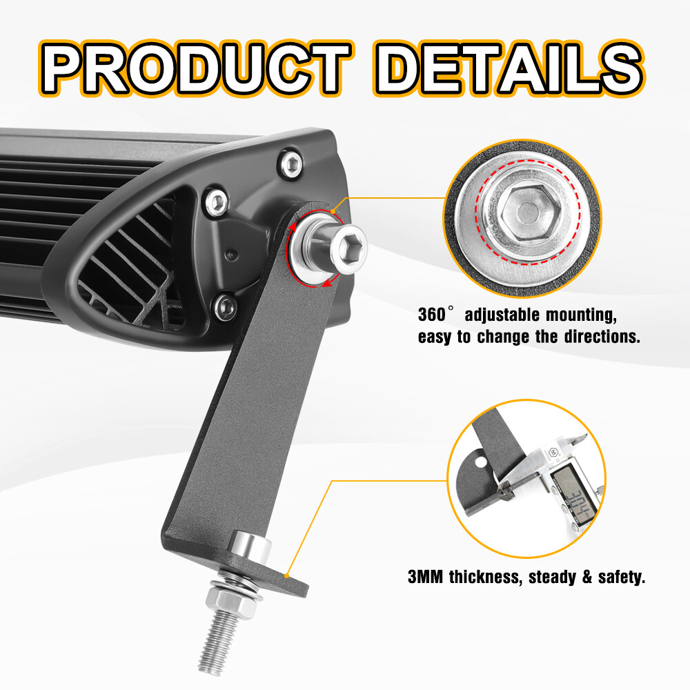 2-Pack Universal Mounting Bracket Side Mount Holder For LED Work LED Light Bar