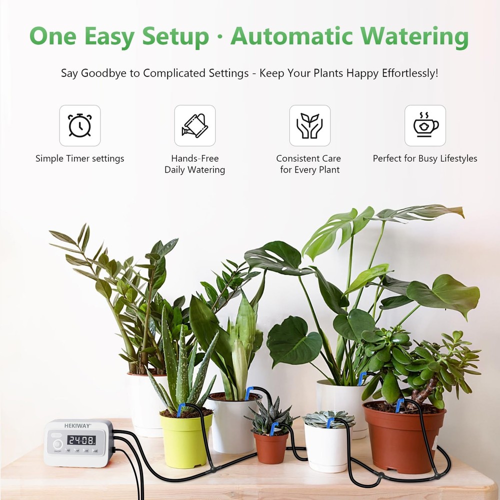 82FT Automatic Plant Watering System–HEKIWAY 390 Adjustable Watering Modes, Supp