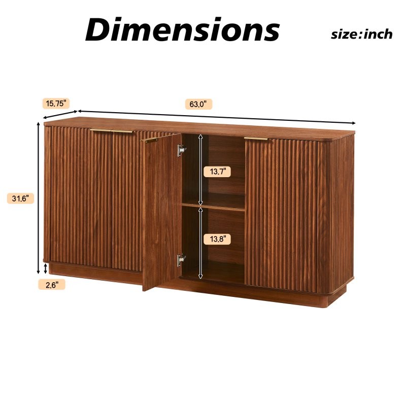 63" Buffets Sideboard Stoarge Cabinet TV Stands Console Table Adjustable Shelves