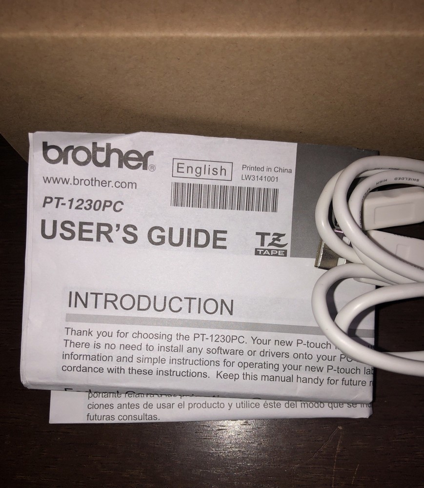 Brother P-Touch PT-1230PC Thermal Printer Connect to PC USB (Cable. Box, & Guide