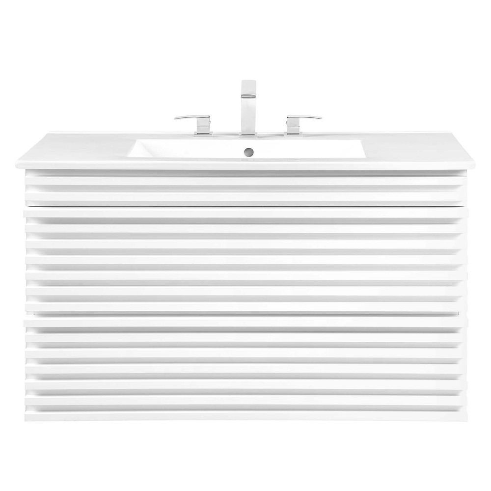 Modway Render 36" Wall-Mount Bathroom Vanity in White White