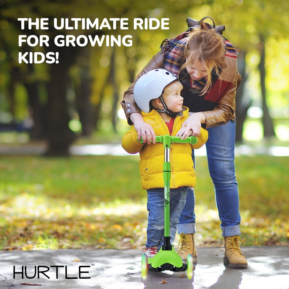 Hurtle Lightweight & Adjustable Mini Kickboard Scooter w/LED Light Wheel (Green)