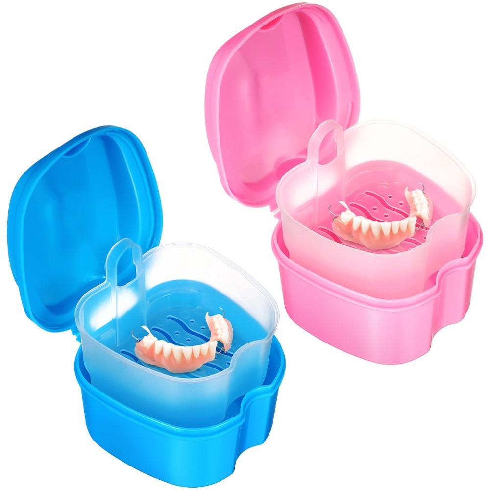 2 Pcs Compact Denture Case Travel Storage Container Household with Lid