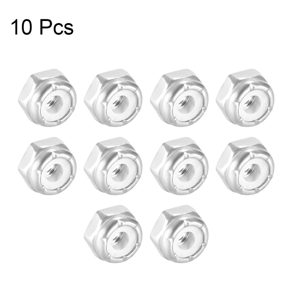 4#-40 Hex Lock Nuts Stainless Steel Nylon Insert Self-Lock Nuts, 10Pcs Silver